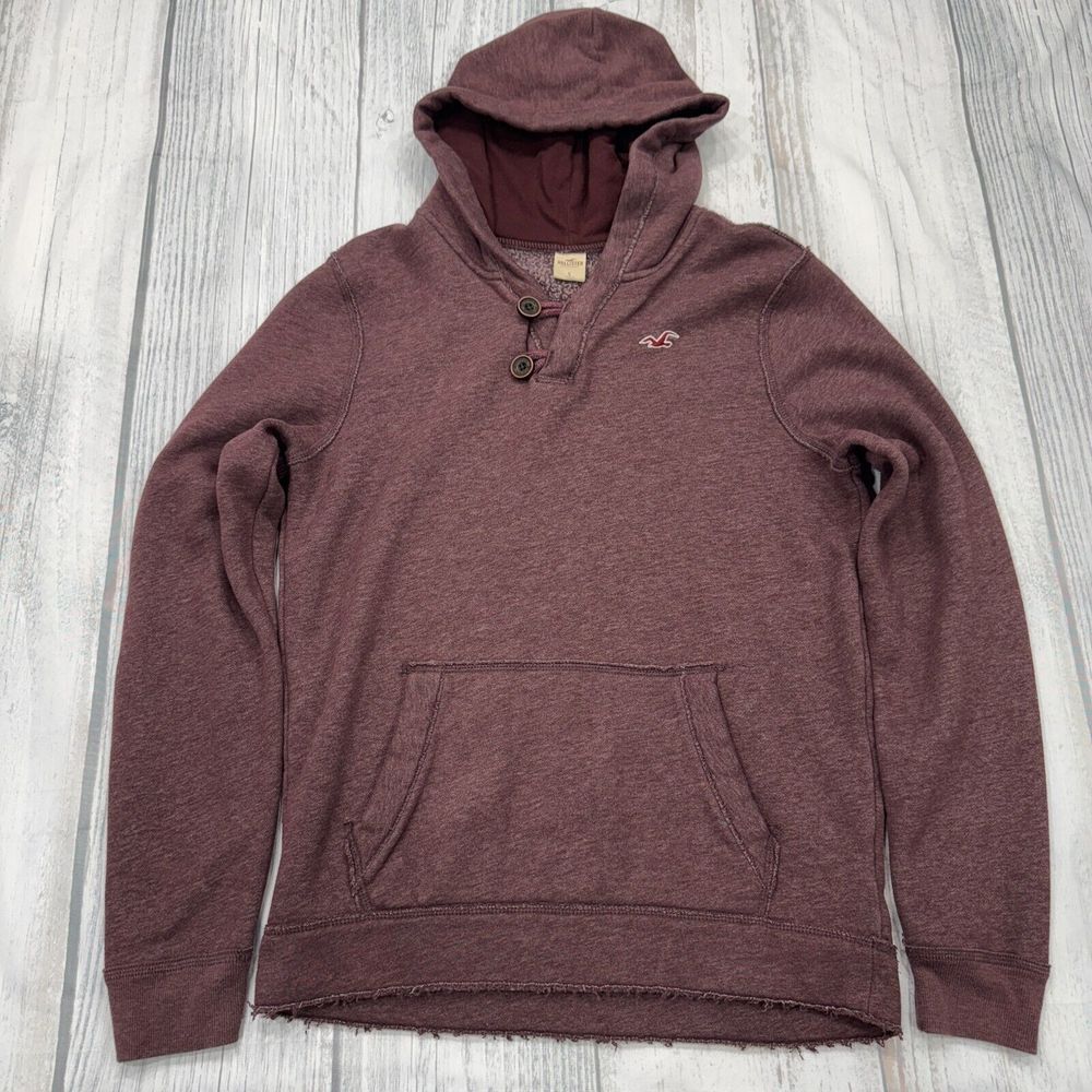 Hollister California Hoodie Sweatshirt‎ S Small Maroon Buttons Pullover Mens